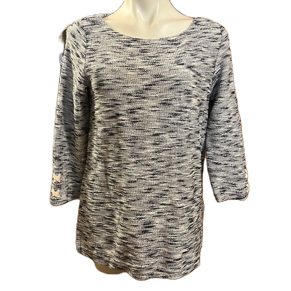 Talbots Navy and White Metallic Knit Sweater M